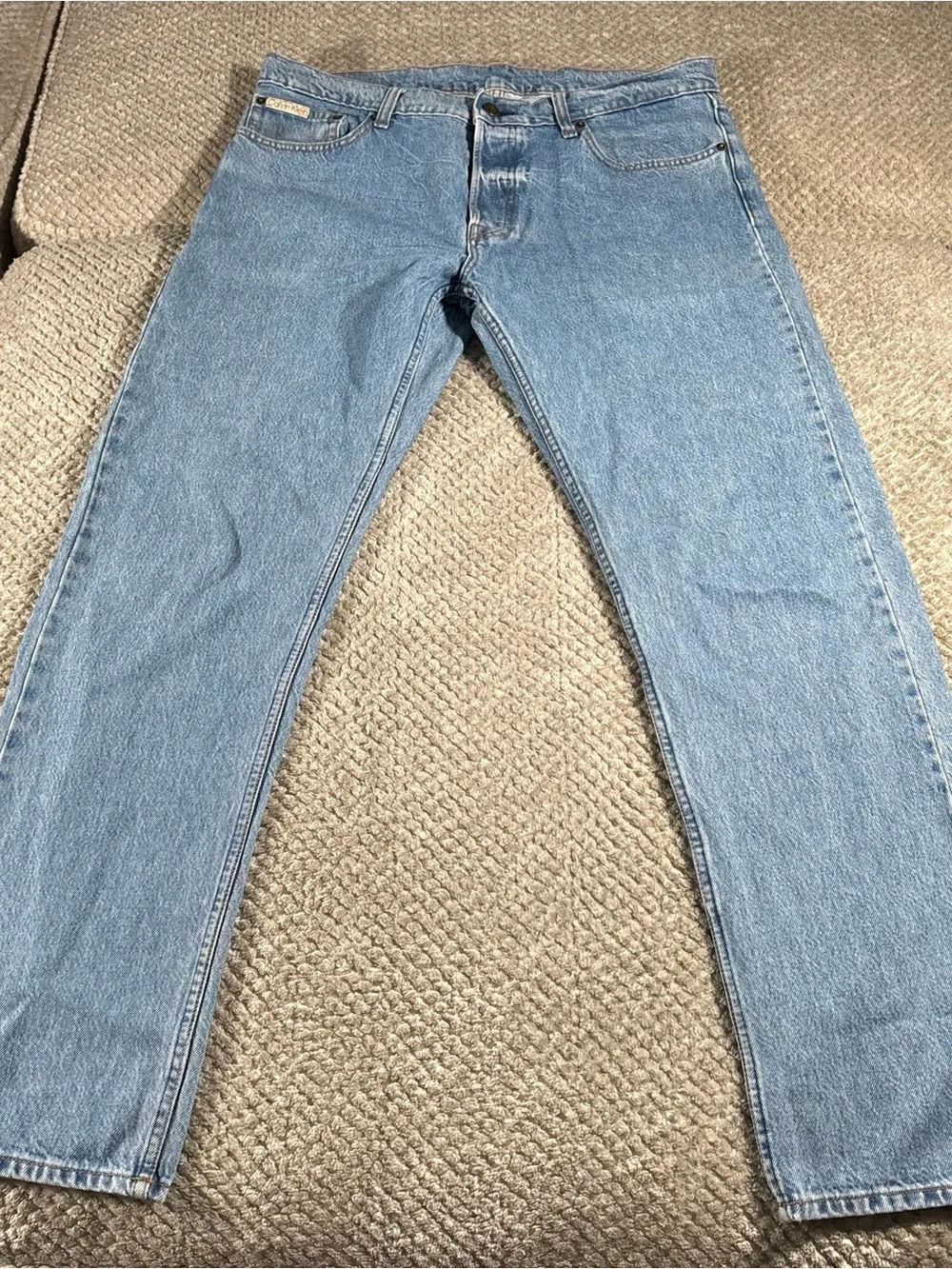Vtg Calvin Klein Denim Jeans Men's 36x32 Straight Fit Button Fly, Distress Wash